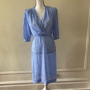 J.S.E California vintage blue faux wrap elastic waist 3/4 sleeve pull over